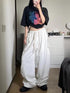 Baggy Pleated Drawstring Multi-Pocket Flare Cargo Pants